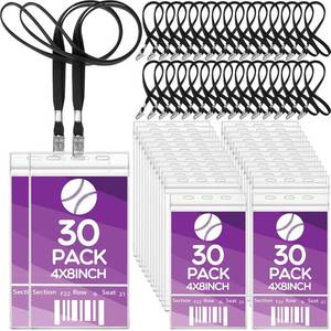 lot 20182 image: Patelai 30 Pcs Extra Large 4 x 8 Inch Badge Holders with Lanyard Bulk PVC Waterproof Card Holder Credential ID Protector Sleeves 3 Lanyard Slots at Top for Office Sporting Events Concert (Black)