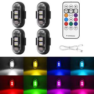 lot 20192 image: 4PCS Wireless LED Strobe Lights with Remote Control, 8 Colors USB Charging Waterproof Anti-Collision Led Emergency Warning Lights for Car Motorcycle Drone Aircraft Bike (Used)