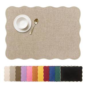 lot 20197 image: AHHFSMEI Faux Linen Placemats Set of 6 Scalloped Washable Heat Resistant Non-Slip Stain Proof Table Mats for Kitchen Dining Elegant Decor Place Mats (Linen Beige)