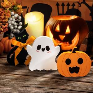 lot 20200 image: COCHIE 3 Cute Halloween Table Decorations Spooky Tiered Tray Decor Indoor (Cat Tail Broken)