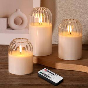 lot 20214 image: Girimax Clear Glass Flameless Pillar Candles with Remote Timer Set of 3