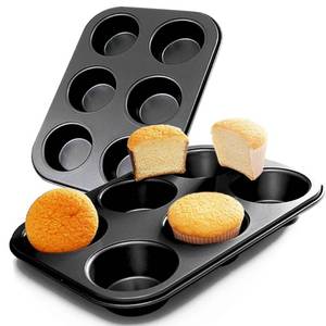 lot 20216 image: ASBAYSON 2 Packs Premium Steel Muffin Pan for Baking, Round Muffin Baking Pan, Baking Tray for Muffins, Cupcakes, Brownie(Black, 6 Cup)