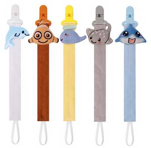 lot 20221 image: 4 Pack Pacifier Clips for Baby Boys, Multicolor Fabric Straps,5pcs Straps, Approx. 11 in  29 cm, Resin Clips with Inner Grip Design, Fits Most Pacifiers with Handles(9)