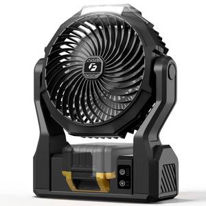 lot 20247 image: XZK Battery Operated Fan for Dewalt 20V Max Battery, 5.7ms High Speed Rechargeable Portable Fan with USB Powered & 4 Speed & 2 Light for Workshop, Garage, Jobsite (Not Included Battery) - Black