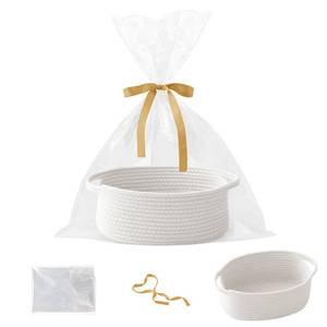 lot 20263 image: HZFTJOY White Woven Rope Basket,Baby Gift Basket with Bag & Ribbon