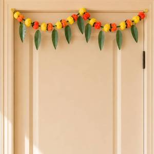 lot 20274 image: LoveNspire Artificial Marigold Flower & Mango Leaf Garland for Festive Decorations (3 ft) - Indian Bandarwal for Wedding, Diwali, Day of the Dead, Outdoor & Indoor Home Decor