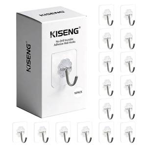 lot 20279 image: KISENG 16 Pack Crystal Clear Adhesive Hooks for Hanging, Heavy Duty 22lb