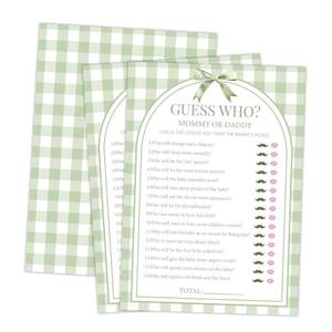 lot 20285 image: Sage Green Baby Shower Games Cards for Guests, Guess Who Mommy or Daddy Baby Shower Game Cards, Spring & Summer Icebreaker Activity Set of 30, Gender Reveal Party Games & Activity, 5 x 7 Inch