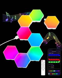 lot 20290 image: JIMIMORO Hexagon LED Light Panels 8 Pack �� RGB Wall Decor Lights with Music Sync, App & Remote �� Modular Home & Christmas Decor for Bedroom, Living Room, and Room Decor