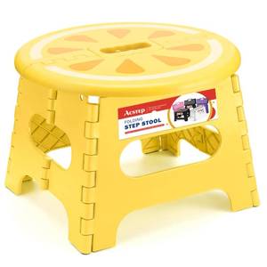 lot 20303 image: ACSTEP 9 Inch Folding Step Stool for Kids, Sturdy Collapsible Step Stool Foldable Up to 300 lbs for Toddlers, Non Slip Foot Stools with Handle for Kitchen, Bathroom, Bedroom, Outdoor, Lemon Yellow