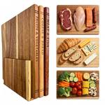 Book Cutting Board Set with Stand Wooden Cutting Boards That Look Like Books for Vegetables, Cheese, and Meat Decorative Kitchen Cutting Boards Set of 3