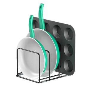 lot 1944 image: KORRTFID Kitchen Cabinet Organizer - Steel Cookware Rack, Divided Holder with 3 Slots for Skillets, Baking Tray and Chopping Board - Pan Storage (2.2 Inch Width Slots)