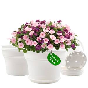 lot 1946 image: Pottiffe Plant-Pots-Planters-Indoor-Outdoor, 10 inch 4 Pack White