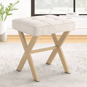 lot 1950 image: LUE BONA Square Linen Makeup Stool, Metal X Legs, Small Ottoman Stool Chair for Vanity, Modern Padded Seat Foot Rest for Makeup Room, Bathroom