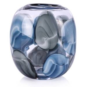 lot 1972 image: oliruim 8.4 H - Hand Blown Blue Glass Vase, Wide Mouth Round Vase for Flowers, Beautiful Modern Coastal Decor for Home Living Room Bedroom Tabletop Centerpiece (Small)