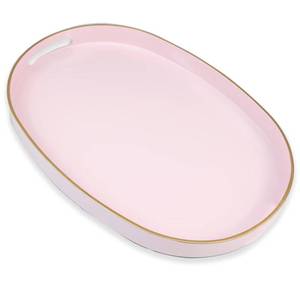lot 1974 image: Omuriko Pink Oval Decorative Tray with Handles, Versatile Serving Tray for Coffee Table, Ottoman, Ideal for Serving, Displaying, Organizing, 15.310.61.37