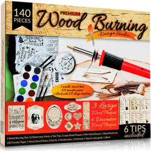 lot 1982 image: Scissor-Tailed Beginners Wood Burning Kit 140 Pieces. Best Gift Idea for Art & Craft Kit Lovers. Woodburning DIY Hobby Kits with 9 Large Wooden Plaques to Make Unique Wood Burning Projects