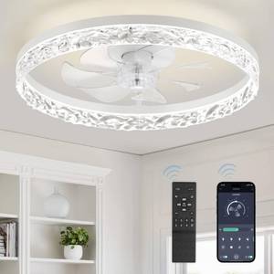 lot 1992 image: LEDIARY 20 Modern Ceiling Fans with Lights and Remote, White Fandelier