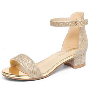 lot 1994 image: Dufannie Girl Gold Heels for Kids Dress Shoes Big Girl Dress Sandal Size 3 High Heels for Kids Pumps Open Toe Formal Tween Shoes Pageant Church Party Dance Wedding Graduation(3603Cham 3)