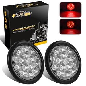 lot 2007 image: Partsam 4 Red Round Sealed Led Trailer StopTurnBrake Tail Light 15 Diodes Clear Lens, Grommet Mount Mini-Reflex faceted reflector design, Hardwired for trailers less than 80 wide (2pcs)
