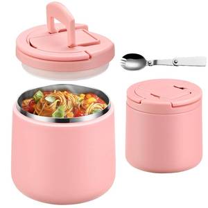 lot 2030 image: 20oz Insulated Vacuum Food Jar with Buckle Lid,Soup Thermo for Hot Food Kids,Wide Mouth Leakproof Stainless Steel Lunch Container with Spoon-Pink
