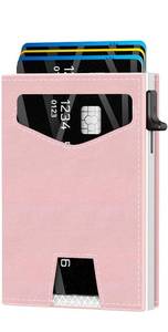 lot 2055 image: KISUEDZP RFID Wallet Women Stylish Security Metal Wallet for 10-12 Cards & 2 ID Windows - Smart Pop-Up Credit Card Holder & Cash Slot in Compact Trifold Design,Gift for Her(Pink)