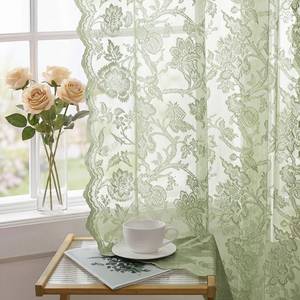 lot 2064 image: H.VERSAILTEX Sage Green Lace Curtains 84 Inches Long 2 Panels, Rod Pocket