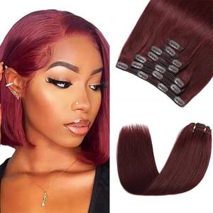 lot 2069 image: Burgundy Clip in Hair Extensions 26 Inch,Soft Real Human Hair 120g 7pcs,Brazilian Remy Clip ins for Women,#99J Wine Red Clip ins Silky Straight Hair Extensions