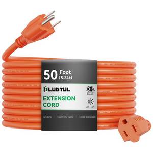 lot 2071 image: Outdoor Extension Cord 50 FT  163 Gauge Heavy Duty 3 Prong Extension Cord, 13A 1625W SJTW, ETL Listed, Great for Garden and Home, Orange