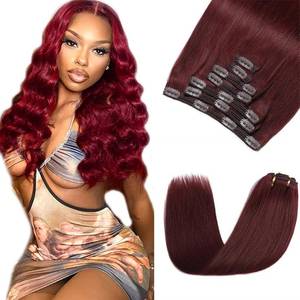 lot 2074 image: Burgundy Clip in Hair Extensions 30 Inch,Soft Real Human Hair 120g 7pcs,Brazilian Remy Clip ins for Women,#99J Wine Red Clip ins Silky Straight Hair Extensions