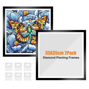 lot 2075 image: NAIMOER Upgraded 2Pack Diamond Painting Frames, Frames for 35x35cm Diamond Painting Canvas, Magnetic Diamond Art Frame Self-Adhesive, Diamond Painting Frames with Hooks for Wall Window Door (Black)