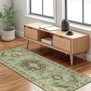 lot 2080 image: Green Rug 2x5 Runner Rugs Boho Small Washable Area Rugs for Entryway Bathroom Kitchen, Small Rugs Soft Low Pile Non-Slip Rubber Backing Oriental Door Mat