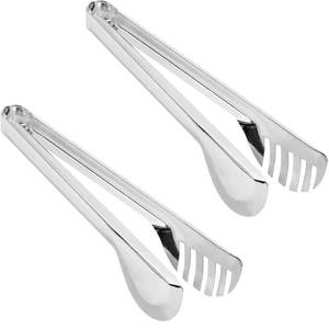 lot 2091 image: IAXSEE 2-Pack Stainless Steel Sliver Salad Tongs, Non-slip & Easy Grip Smart Locking Clip Handy Utensil for Cooking, Serving, Barbecue, Buffet, Salad, Ice, Oven (9.5 Inch)