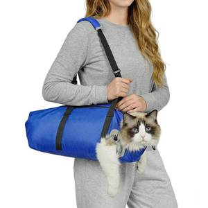 lot 2094 image: Pawfun Cat Carrier Pouch, Soft Cat Grooming Restraint Bag for Vet Visits, Nail Trimming,Dental Care & Medication, Comfortable Cats Carry Bag with Bottom Support for Car Travel,Blue S(4-10lbs)