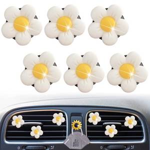 lot 2098 image: Cute Daisy Air Vent Clips, 6 Pcs Flower Car Air Fresheners Vent Clips Car Diffuser Vent Clip Charm Decoration for Women Cute Interior Decor Accessories  Sunflower Mask Hook (White)