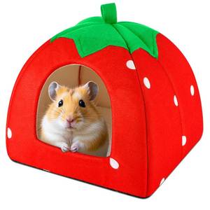 lot 3456 image: Actails Guinea Pig Hideout Warm Fleece Small Animal Bed Washable Pet Cushion Winter Warm Sleeping Nest for Hamster Rabbit Chinchilla(Strawberry Style)