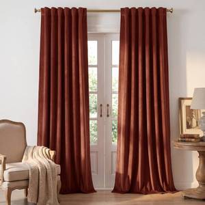 lot 7373 image: StangH Rust Red Velvet Curtains for Christmas Decor, W52 x L96, 2 Panels