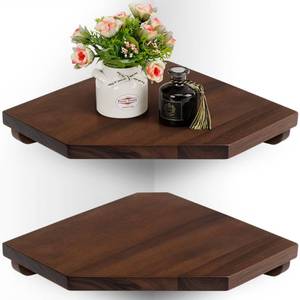 lot 7386 image: Demigo Hexagon Corner Floating Shelves, 2-Pack Acacia Wood Wall Shelf