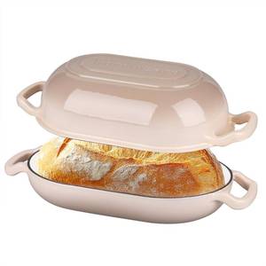lot 7391 image: VORRINGARD Enameled Cast Iron Sourdough Bread Oven, Dutch Oven, Loaf Cast Iron Bread Pan for Homemade Bread Baking, Meatloaf Pan with Lid, 5QT, Latte