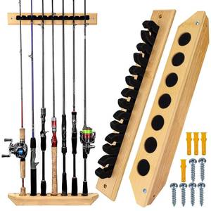 lot 7398 image: THKFISH Fishing Rod Racks Fishing Rod Holders for Garage Wood Fishing Pole Wall Rack Store 7 Fishing Rod Combos,1 Pair