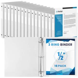 lot 7399 image: Henoyso 16 Pack 12 Inch 3 Ring Binder with Clear Cover Fit Letter Size 8.5 x 11 Paper Holds 140 Sheets, Bulk Binders for Organizing School, Office & Classroom Documents, 1 Pocket (White)
