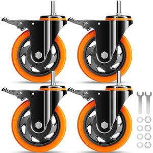 lot 7401 image: 4 Inch Caster Wheels 12-13x1 Threaded Stem Casters Set of 4 Heavy Duty