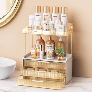 lot 7403 image: Anylady Bathroom Organizers and Storage, Makeup Organizer (Sturdy Durable Attractive), Ideal for Vanity, Countertop, Counter, Perfume, Skincare, Cabinet, Cosmetic, Dresser Organizer (Gold)