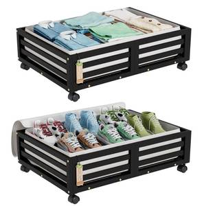 lot 7409 image: Wisuce 2 Packs Bamboo Under Bed Storage Organizer with Wheels Black Small