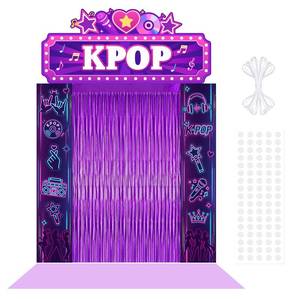 lot 7418 image: Mixweer 7 Pcs Kpop Party Decorations Set Purple Foil Fringe Curtains