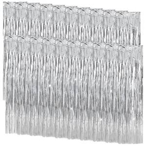 lot 7420 image: 20 Pcs Silver Foil Fringe Backdrop Metallic Tinsel Curtains Fringe Curtains