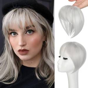 lot 8028 image: Cephermer Bangs Hair Clip in Bangs 360°3D Cover Hair Topper Synthetic HairPieces for Women Silver Gray Wispy Fake Bangs Toppers for Daily Wear