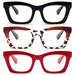 lot 8045 image: REAVEE 3 Pack Reading Glasses for Women Blue Light Blocking, Oversized Cute Square Fashion Computer Readers with Spring Hinge (BlackBrown LeopardRed 1.5)