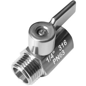 lot 8049 image: Beduan Mini Ball Valve 316 SS 14 Male x Female NPT Shutoff Valve