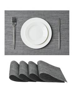 lot 8057 image: Leetaltree Grey Placemats, Heat Resistant Non-Slip Place mats for Dining Table, Washable Durable PVC Vinyl Woven Table Mats (Set of 4)